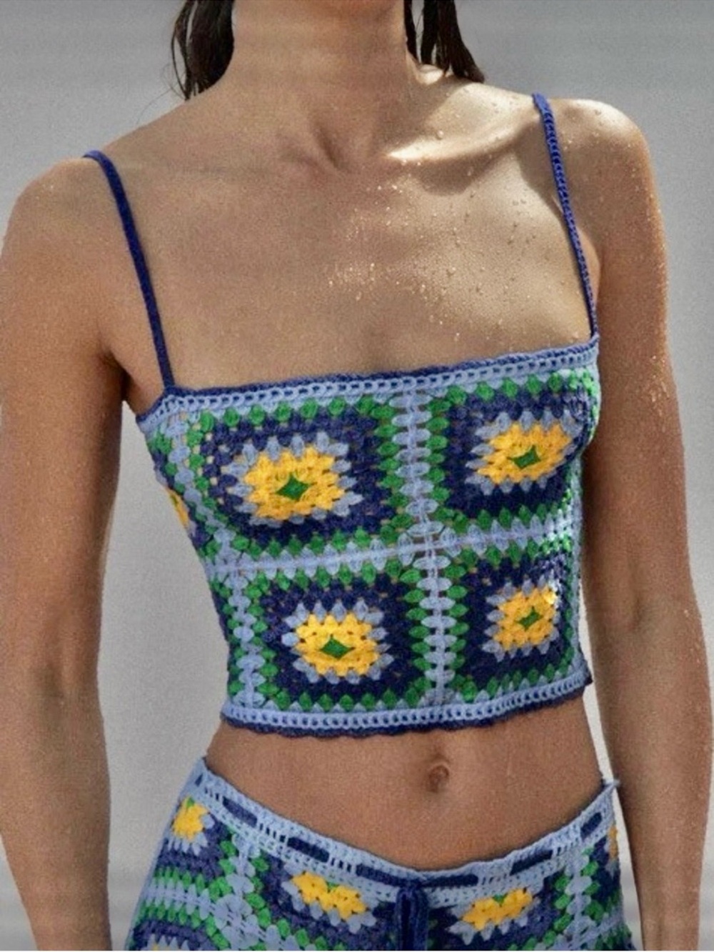 NEW Zara Limited Edition Blue Cropped Crochet Top Size Small